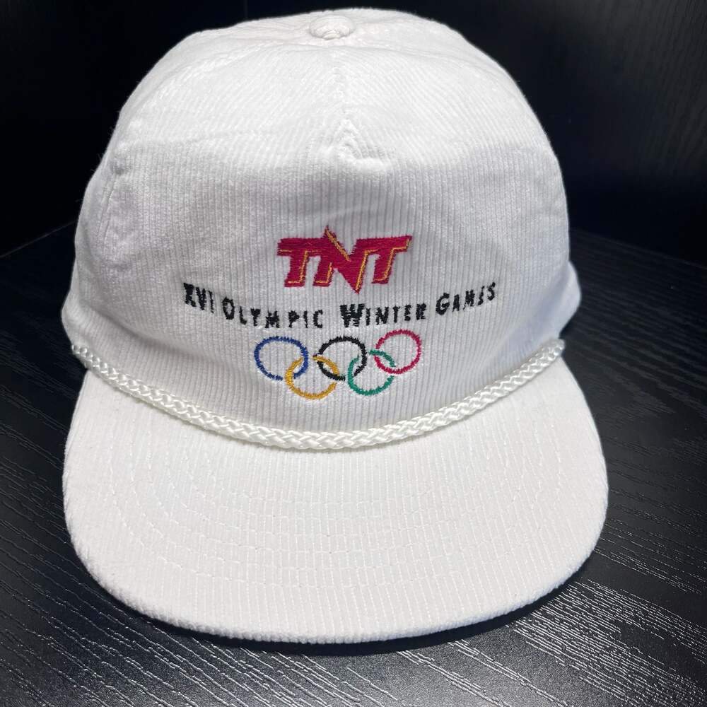 Vintage TNT Olympic Winter Games Corduroy Rope Hat White Snapback